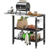 Outsunny Carrito de Parrilla de 3 Niveles Mesa de Barbacoa Negro