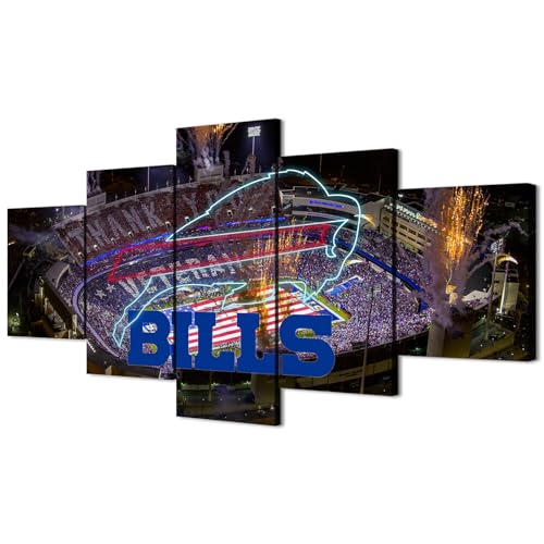 (60X100CM/5PCS) Framed Canvas Print Original Poster - Buffalo Highmark Stadium With Bills Neon Sign - American football Wall Art for Home and Office Decor