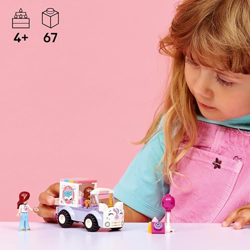 Image of LEGO Friends Unicorn Cake Delivery Car - Toy Building Kit with 2 Minidolls and Cake Toy - 42675