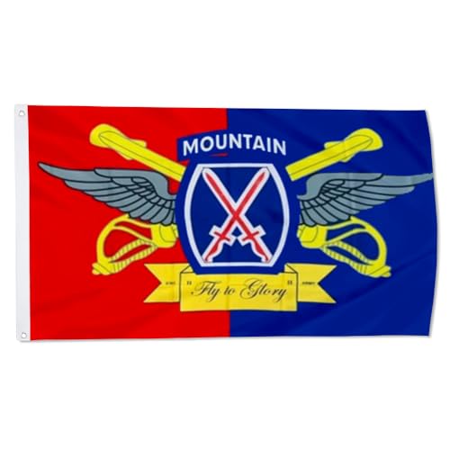 Dutern 10th Mountain Fly To Glory Large Flag 3x5Feet Outdoor Indoor Decoration 3x5Feet Double Stitched Polyester with Brass Grommets