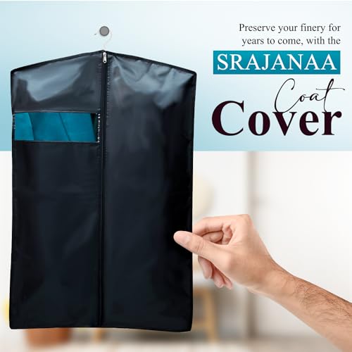 Image of Men's Coat & Blazer Cover | Fold-Over Rexin Garment Bag | Durable, Dustproof, Moisture-Proof Protector for Suits, Jackets & Formal Wear | Black | Set of 3 | Height-36 inch