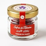 Safran AOP Taliouine 1 g – Safran du Maroc Premium – Filaments Entiers Grade A – Récolté à la Main – Pot en Verre – Épice Gastronomique