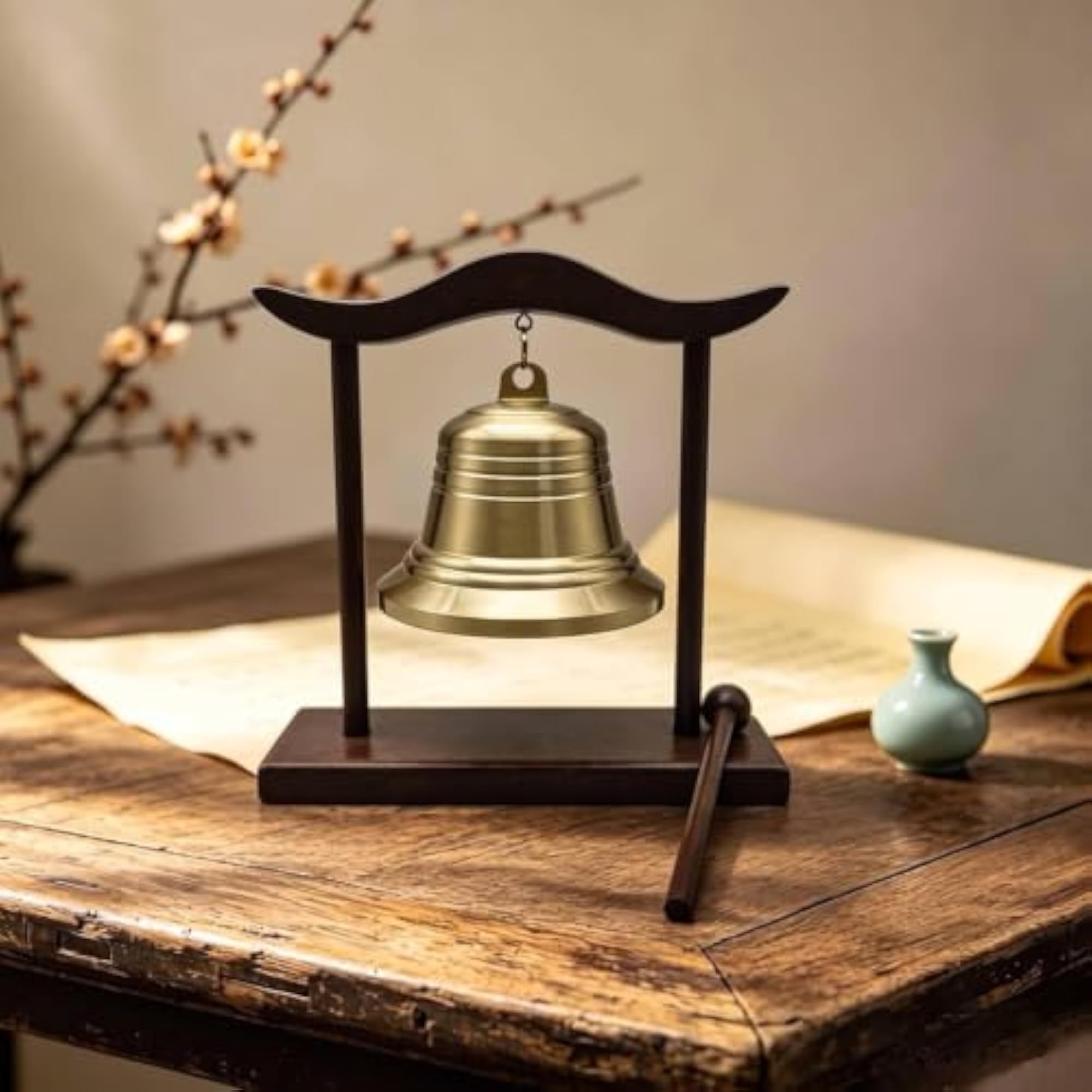 Hanging Brass Bell with Stand, Mindful Meditation Gift