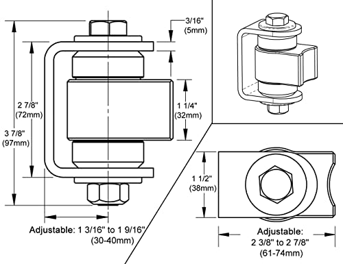 Mageway Heavy Duty Two Sealed Bearing Gate Hinge Weld Onto The Gate For Welding On Larger Iron Or Steel Vehicular Pedestrian Gates, Adjustable Yoke Pivot Bearing Gate Hinge (Sold As A Pair) #TOP1