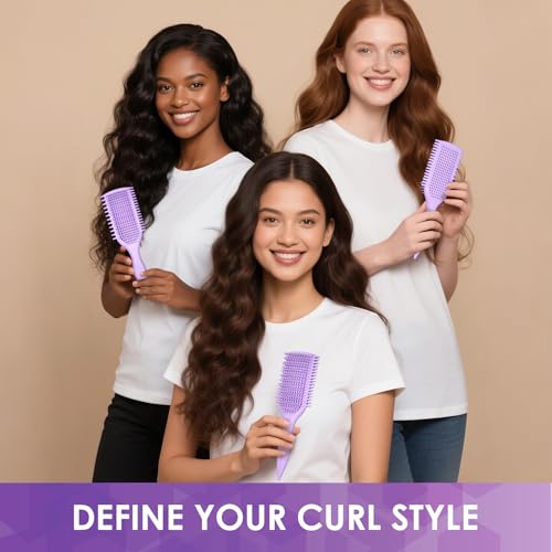 Image of Curl Defining & Detangling Brush - Dual-Vented Curly Hair Brush for Wet & Dry Hair with Flexible Bristles - Reduces Frizz & Smooths Knots - For All Hair Types & Users (Black)