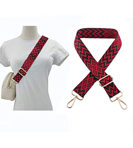 Image of 1pc Extendable Zigzags Jacquard Bag Strap with Clasps Geometric Webbing Belt for Shoulder Crossbag Messenger Bag Replacement (Red Black)