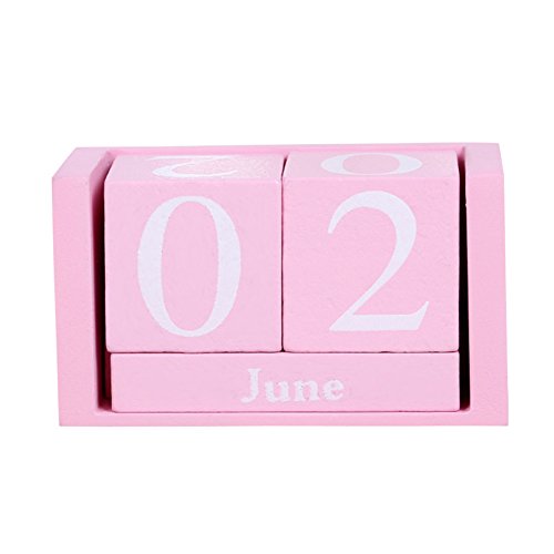 Symboat Vintage Holz Büro ewiger Kalender Block Planer Büro Permanent, rosa, -uk3 Cover