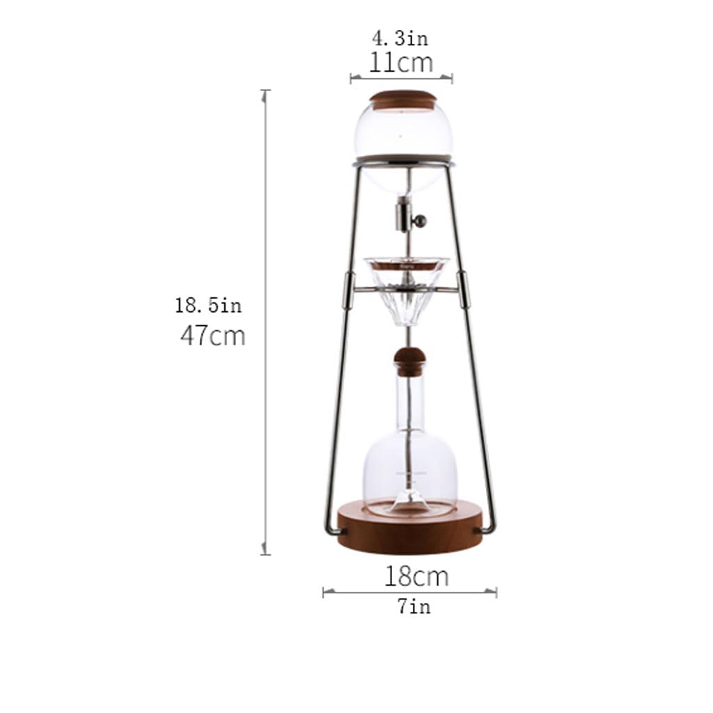 ASSICON Cafetera de aluminio con flujo de agua ajustable, cafetera helada en acero inoxidable y vidrio de borosilicato alto