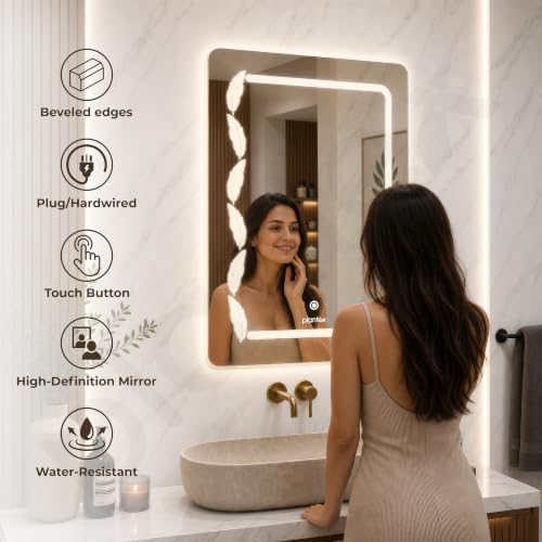 Image of Plantex LED Bathroom Mirror with 3 Tone /Designer Mirror for Living Room /Bedroom /Dressing Room - Rectangle Shape (18 x 24 Inch) - Wall-Mounted