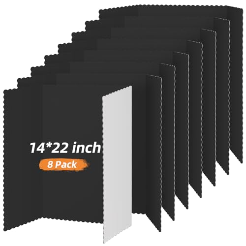 Image of Henoyso 8 Pcs 14 x 22 Inch Black Tri Fold Poster Board Bulk for Display | Science Fair Project, Classroom Display Paperboard, Single Wall Build, Lightweight Presentation Board, 3 Panels