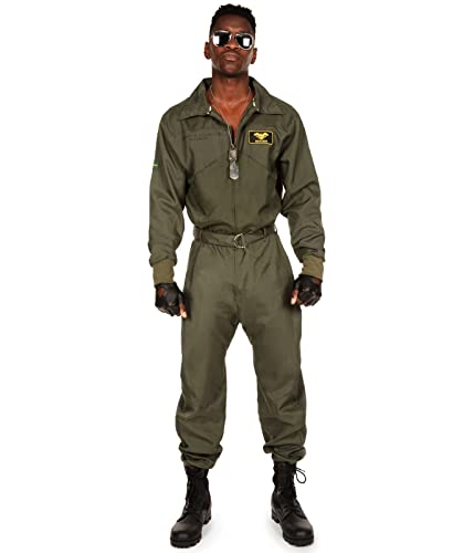 Tipsy Elves  Men s Pilot Costume - Green Military Flight Halloween Jumpsuit Size Large