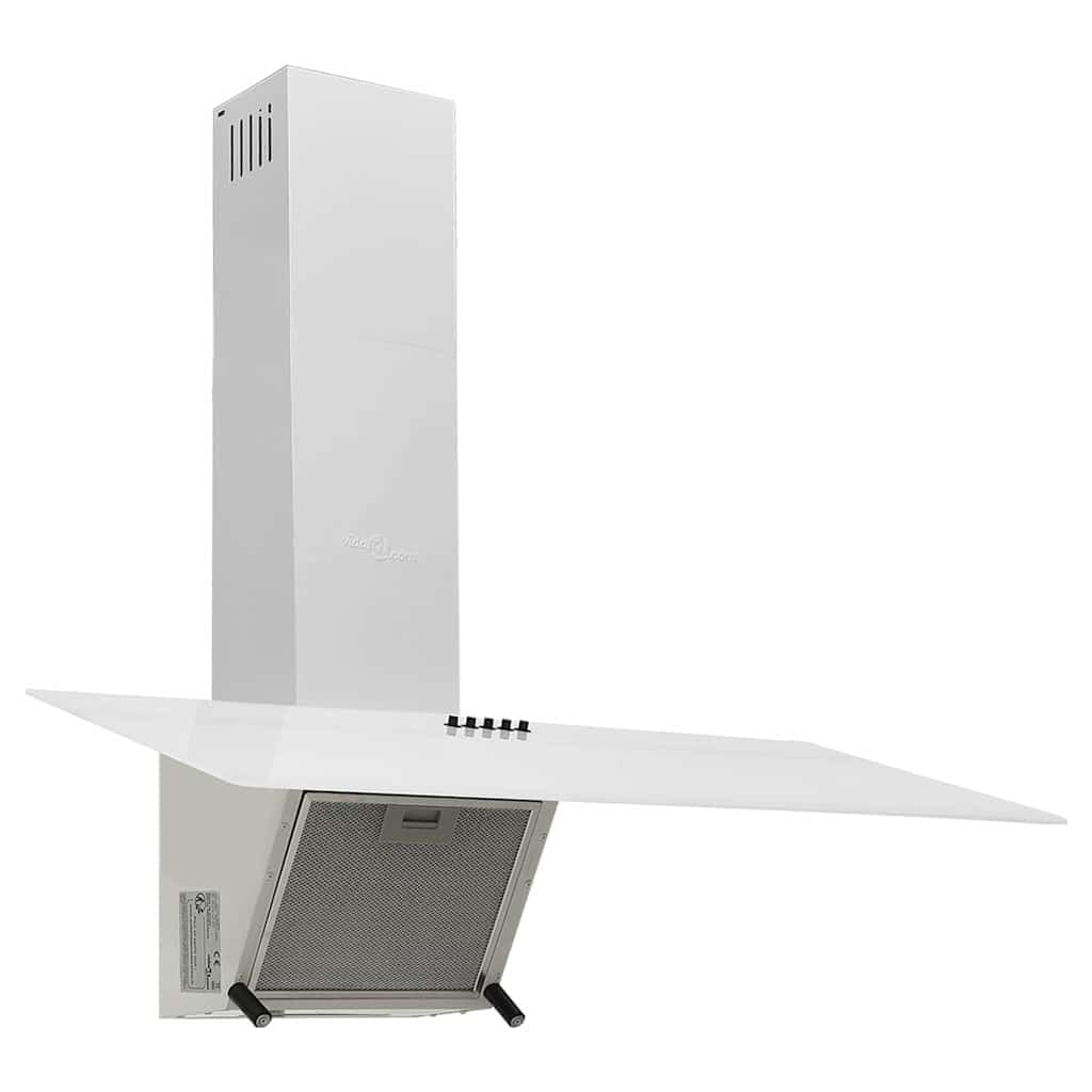 Dunstabzugshaube 90 cm aus Stahl und Hartglas Weiß leise mit 297 m³/h Abluft 3 Stufen LED-Beleuchtung Abluft Umluft geeignet platzsparend für Küche Kochinsel