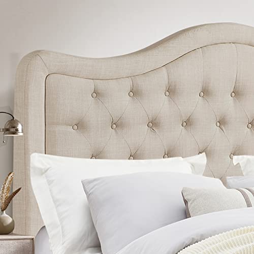 Rosevera Niana Adjustable Headboard With Fine Linen Upholstery And Button Tufting For Bedroom, Queen, Wave Top Beige #TOP3