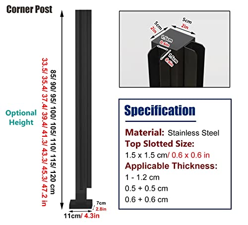 Postes de barandilla de vidrio negro para terrazas exteriores de 105 cm 3