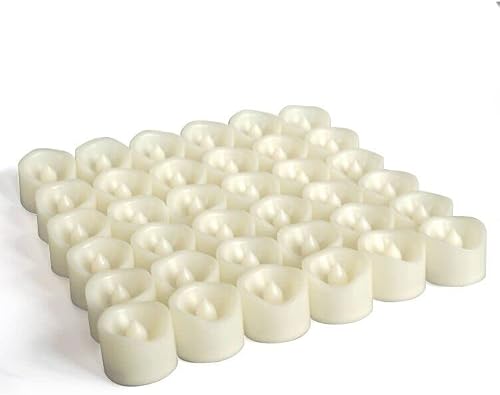 Flameless Votive Candles White Plastic Flickering LED Electric Fake Tea Lights Long Lasting Battery Operated Tealights for Wedding Birthday Party Halloween Christmas Outdoor Decorations 36 Pack