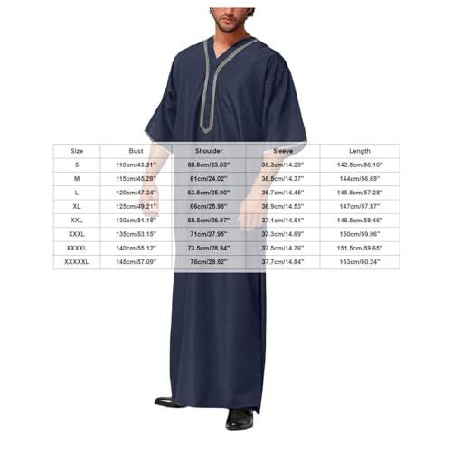 Men's Kaftan Thobe Long Sleeve Muslim Robe V Neck Kaftan Thobe Casual Outdoor Breathable Prayer caftan with Pockets3