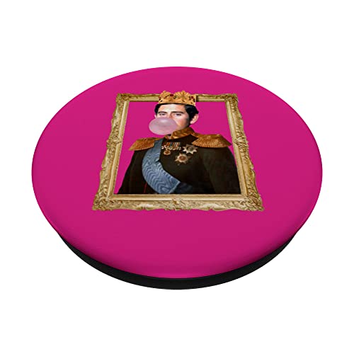 KING Young Prince Charles Blowing Bubble Gum Coronation Meme PopSockets Swappable PopGrip, Black - Image 2