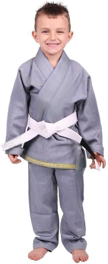 Fightwear Kids Animal Jiu Jitsu Gi, 425GSM Jacket, Twill BJJ Pants, and White Belt, Gray, M0