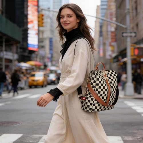 Lushandy Checkered Backpack Purse for Women Laptop Backpack for Work Travel - image 3