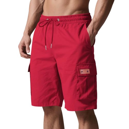 Image of Men's Cargo Shorts Elastic Waist Outdoor Loose Fit Sport Shorts Summer Joggers Casual Short with Multi-Pocket