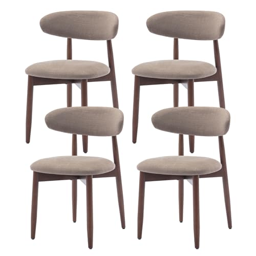 COLAMY Wooden Dining Chairs Set of 4, Modern Fabric Upholstered Kitchen Chairs, Farmhouse Dining Room Chair with Foot Pegs, Camel
