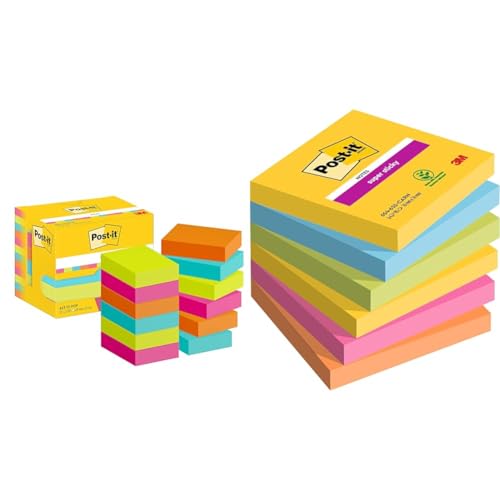 Post-it Notes Couleurs Poptimistic 12 blocs 38x51mm et Super Sticky Carnival