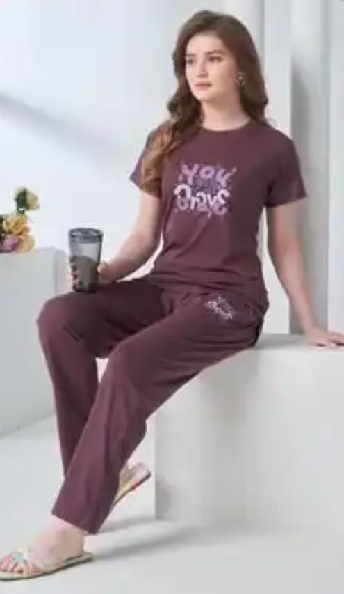 Imported Tencel Night Suit | Soft & Comfortable (Purple, XL)