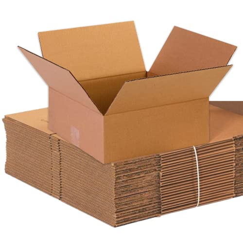 Image of BOX USA Shipping Boxes 13 inchL x 13 inchW x 5 inchH 25-Pack Flat Corrugated Cardboard Box for Packing, Moving and Storage