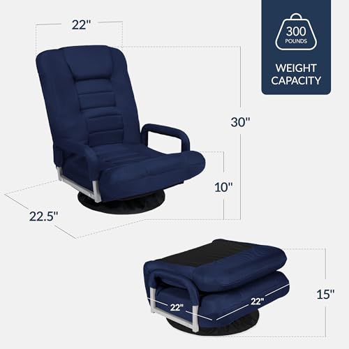 Image of Best Choice Products Swivel Gaming Chair 360 Degree Multipurpose Floor Chair Rocker for TV, Reading, Playing Video Games w /Lumbar Support, Armrest Handles, Adjustable Foldable Backrest - Navy