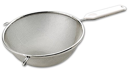 FACKELMANN Food & More Colador de Cocina Acero Inoxidable, Malla Fina, Colador de Tamiz, Borde Redondo 18 Cm, Mango ABS, Color Blanco e Inox, 33x18x8 cm, 1 ud.