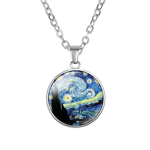 GAUEIOUR Van Gogh Collana con ciondolo a forma di notte stellata, vintage, con ciondolo artistico per donne, pittura impressionista, gioielli alla moda, idea regalo, 0, resina, senza pietre preziose