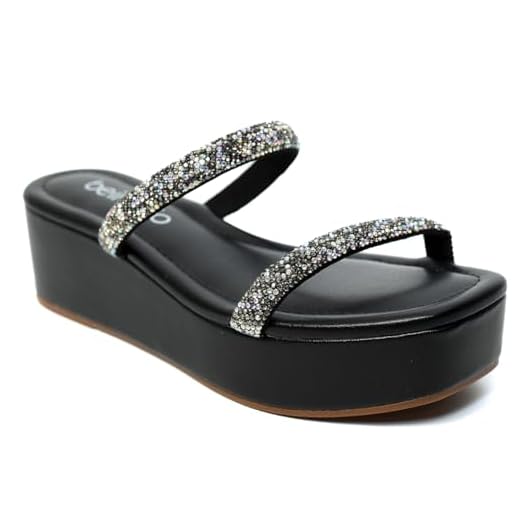 Tamanco Plataforma Beira Rio Tiras Strass Feminino - Preto - 39