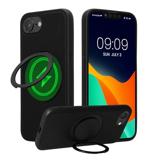 Ya en manzanajugosa.com: kwmobile Funda Compatible con Apple iPhone 17e / iPhone 16e - Funda Premium de Cuero PU con Textura de Fibra de Carbono - con Soporte 360° - Compatible con MagSafe