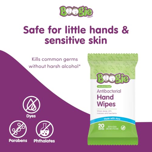 Image of Boogie Antibacterial Hand Wipes - 100 Count - Hypoallergenic & Alcohol-Free - Travel and Diaper Bag Essential