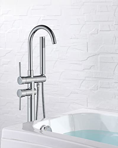Aquieen Free Standing Floor Mounted Bath Tub Filler with Provision for Hot & Cold Water (Chrome)