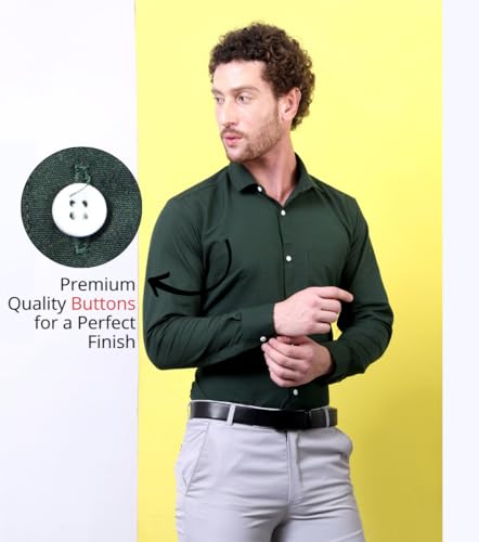 Image of CONTRARY Men's Pure Cotton Solid Stylish Casual & Formal Wear Shirt | Stylish Regular Fit Full Sleeve Comfortable Office Party Trendy Shirt - Multi Color