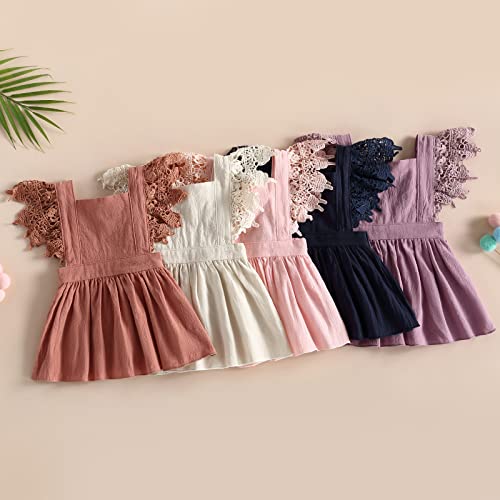 Mubineo Toddler Baby Girl Summer Linen Dress Newborn Lace Princess Overall Dress Sundress (Navy Blue, 0-3 Months) #TOP1