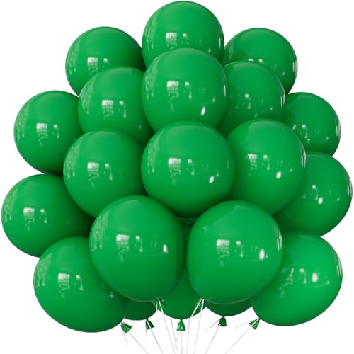 Adeyoo Green Balloons - 50 Pcs Green Latex Balloons 12 Inch Round Balloon with Ribbons Strong Thicken Party Balloon for Birthday St. Patricks Day Baby Shower Jungle Safari Theme Party Decorations