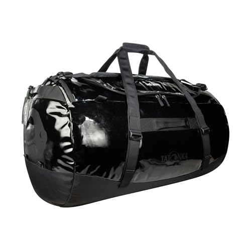 Image of Tatonka Barrel - Wasserfeste Reisetasche mit Rucksackfunktion, grosser Offnung, gepolstertem Boden und abschliessbarem Reissverschluss, Black, 130 Liter, Durable travel bag with stowable backpack