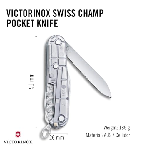 Image of Victorinox Swiss Champ Swiss Army Pocket Knife, 33 Functions, Silvertech | multitool Includes Pliers, Scissors, Wood Saw, Phillips Screwdriver, Chisel, Fish Scaler - 3.6 in Long