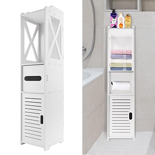 Rigogo Armario de baño estrecho de 4 niveles, unidad de almacenamiento auxiliar para baño, 80 x 20 x 18 cm