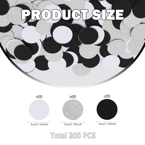 Image of 200Pcs Glitter Black White Silver Table confetti,Paper Circle Dots Confetti for Birthday Party Halloween Bachelorette Wedding Baby Shower Graduation Decorations
