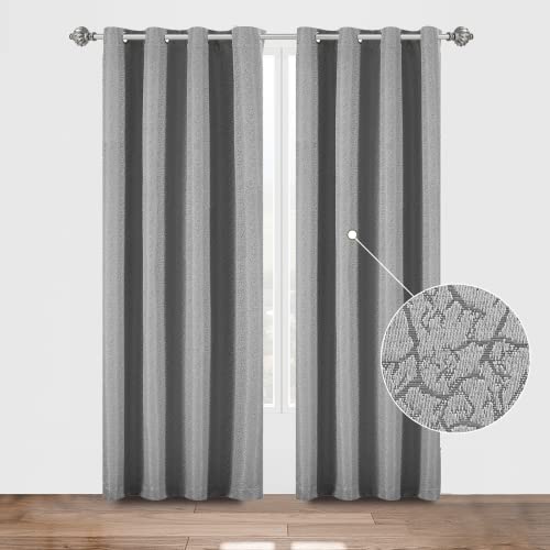 D E Curtain Real 100% Blackout Window Curtains For Bedroom, Jacquard Thermal Insulate Full Room Darkening With Back Coating Grommet Drapes For Quality Sleep, 2 Panels, Each 52 X 108 Inch, Grey #TOP14
