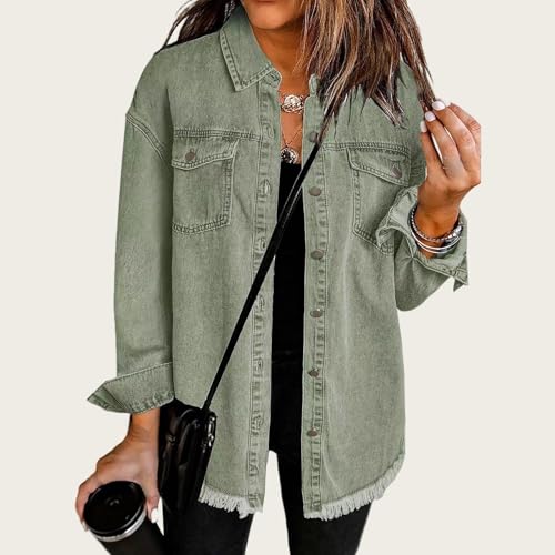 Women's Denim Jackets Casual Button Down Denim Shacket Dressy Collared Long Sleeve Jeans Coat Boyfriend Jean Jacket3