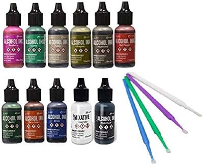 Ranger Tim Holtz Alcohol Ink Bundle - 11 Pc. Terrain Set - Rustic Lodge, Tuscan Garden, Valley Trail, Pitch Black and Snow Cap with Bonus PTP Blending Sticks