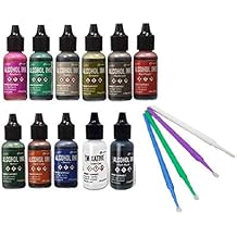 Ranger Tim Holtz Alcohol Ink Bundle - 11 Pc. Terrain Set - Rustic Lodge, Tuscan Garden, Valley Trail, Pitch Black and Snow Cap with Bonus PTP Blending Sticks