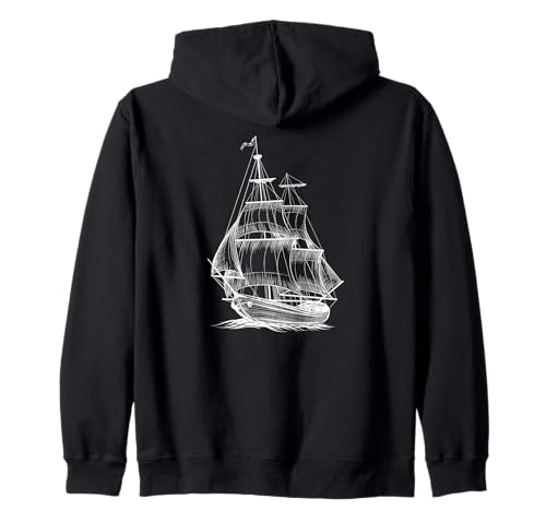 Vintage Barco Pirata Barco Velero Barco Velero Bosquejo Arte Sudadera con Capucha