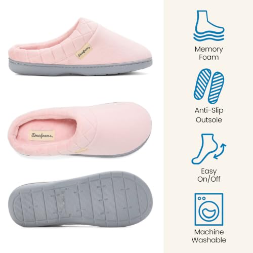 Image of Dearfoams Women's Lightweight Memory Foam Indoor House Slipper Darcy Velour Clog with Wide Widths