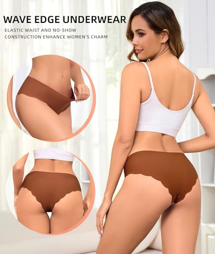 Image of Sexy Seamless Underwear Wave Edge No Show Bikini Panties V-waist Ice Silk Hipster Lady Cheeky Invisibles Briefs 6 Pack