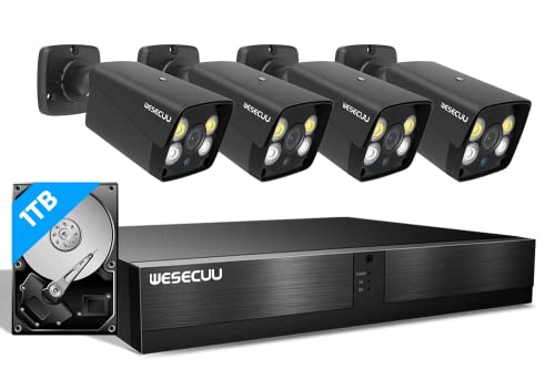 WESECUU PoE Security Camera System, 4 Pcs 4MP IP Bullet PoE Camera for Outdoor, 4K 8 Ports PoE NVR CCTV PoE Security Camera, 1TB HDD, Home PoE Surveillance Kits